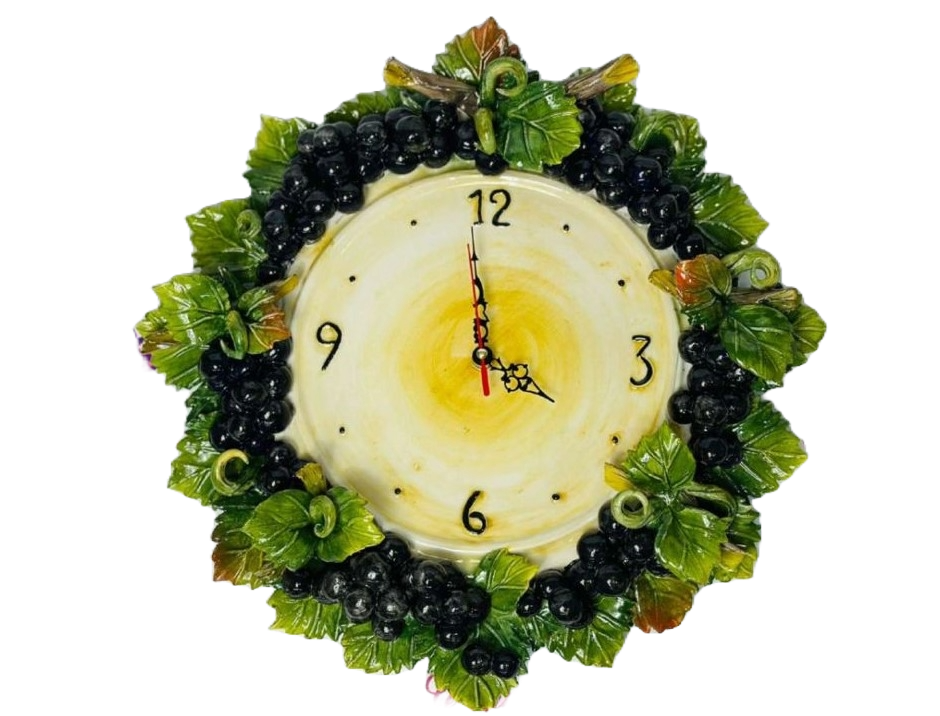 Orologio da Parete,decoro in rilievo con Uva in Ceramica di Capodimonte