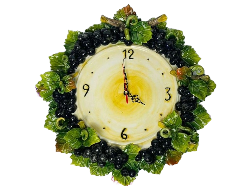 Orologio da Parete,decoro in rilievo con Uva in Ceramica di Capodimonte