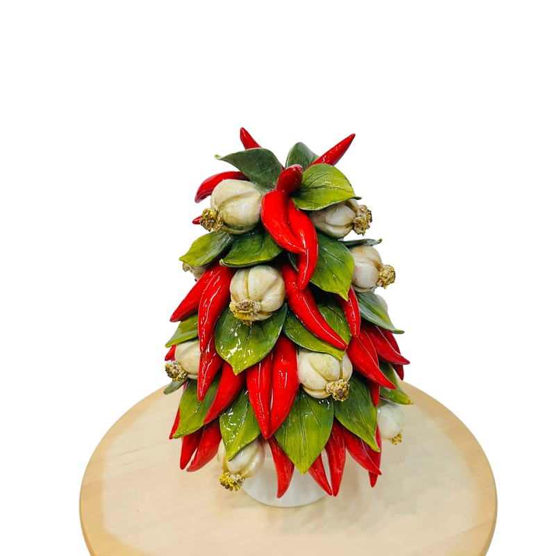 Piramide Con Aglio e Peperoncino in Ceramica di Capodimonte