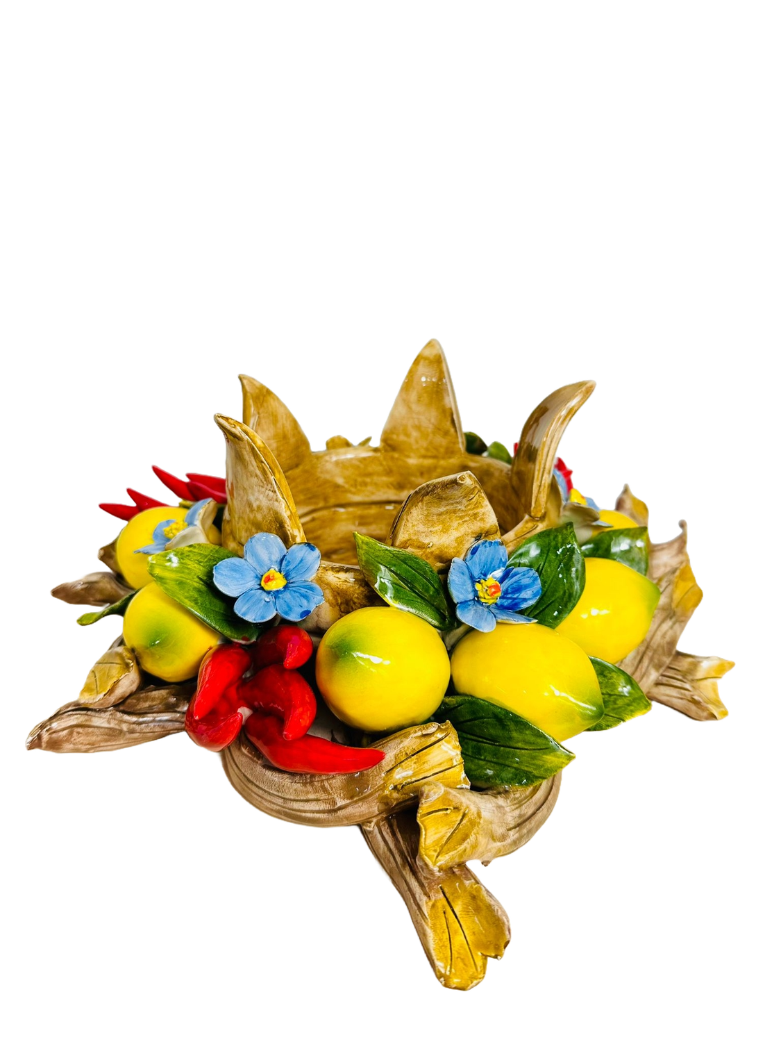 Portacandela con Limoni e Peperoncini in Ceramica di Capodimonte