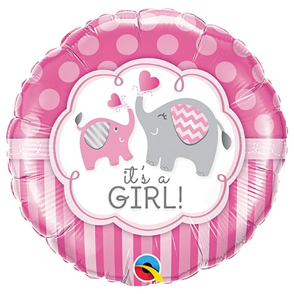 Foil Balloon Round It's a Girl Elephants 18in