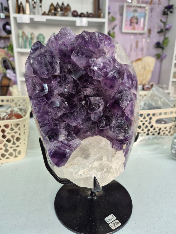 Brazilian Amethyst with Calcite on Stand