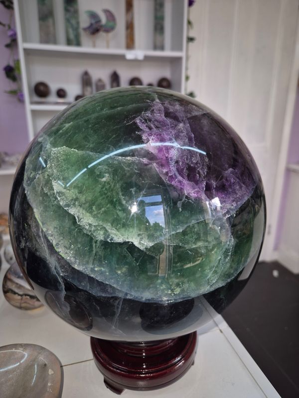 Green and Purple Fluorite Sphere