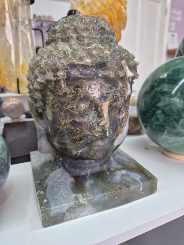 Moss Agate Buddha Head