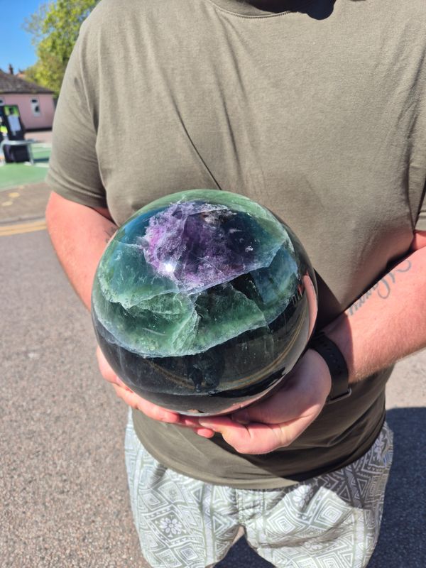 Green and Purple Fluorite Sphere