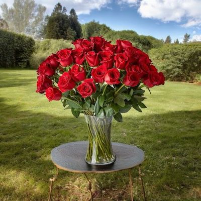 Red Roses In Vase 20 -&gt; 150