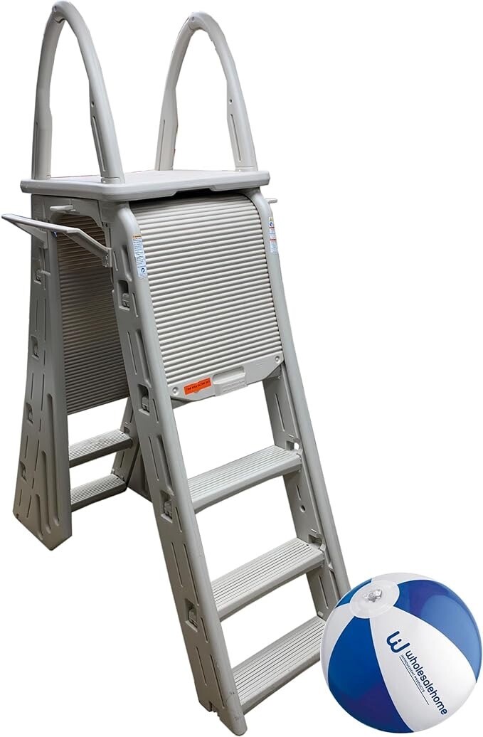 Confer Plastics 7200 Above Ground Pool Ladder Adjustable 48&quot; to 56&quot; Roll-Guard A-Frame Safety Ladder, Swimming Pool Ladder