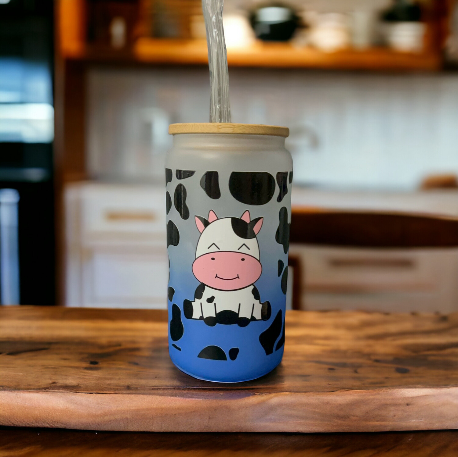 Moo-tiful Moments Glass Tumbler in Blue