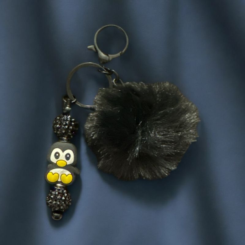 Penguin beaded keychainwith poof