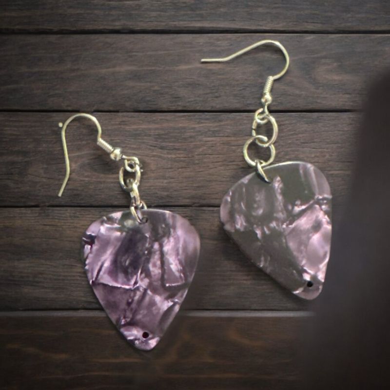 Purple guitar pick earrings