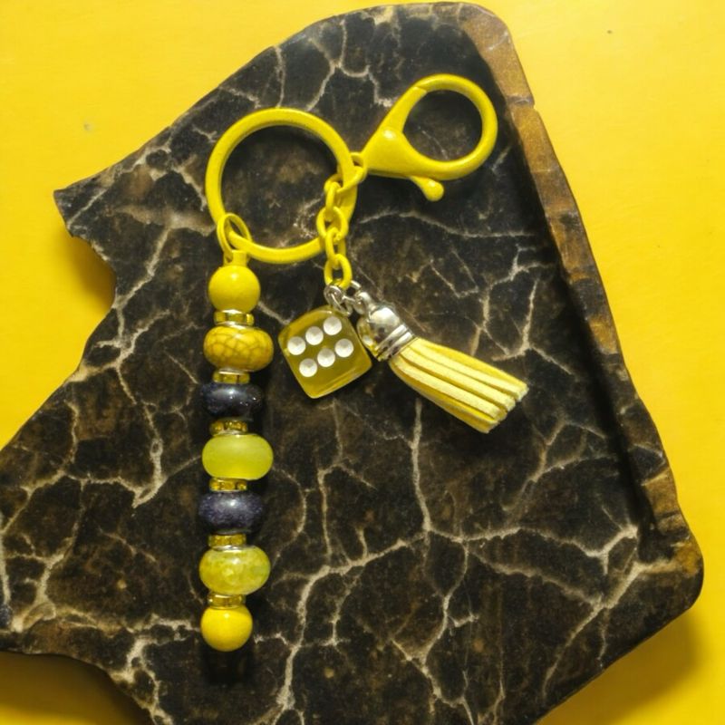 Yellow Dice beaded keychain