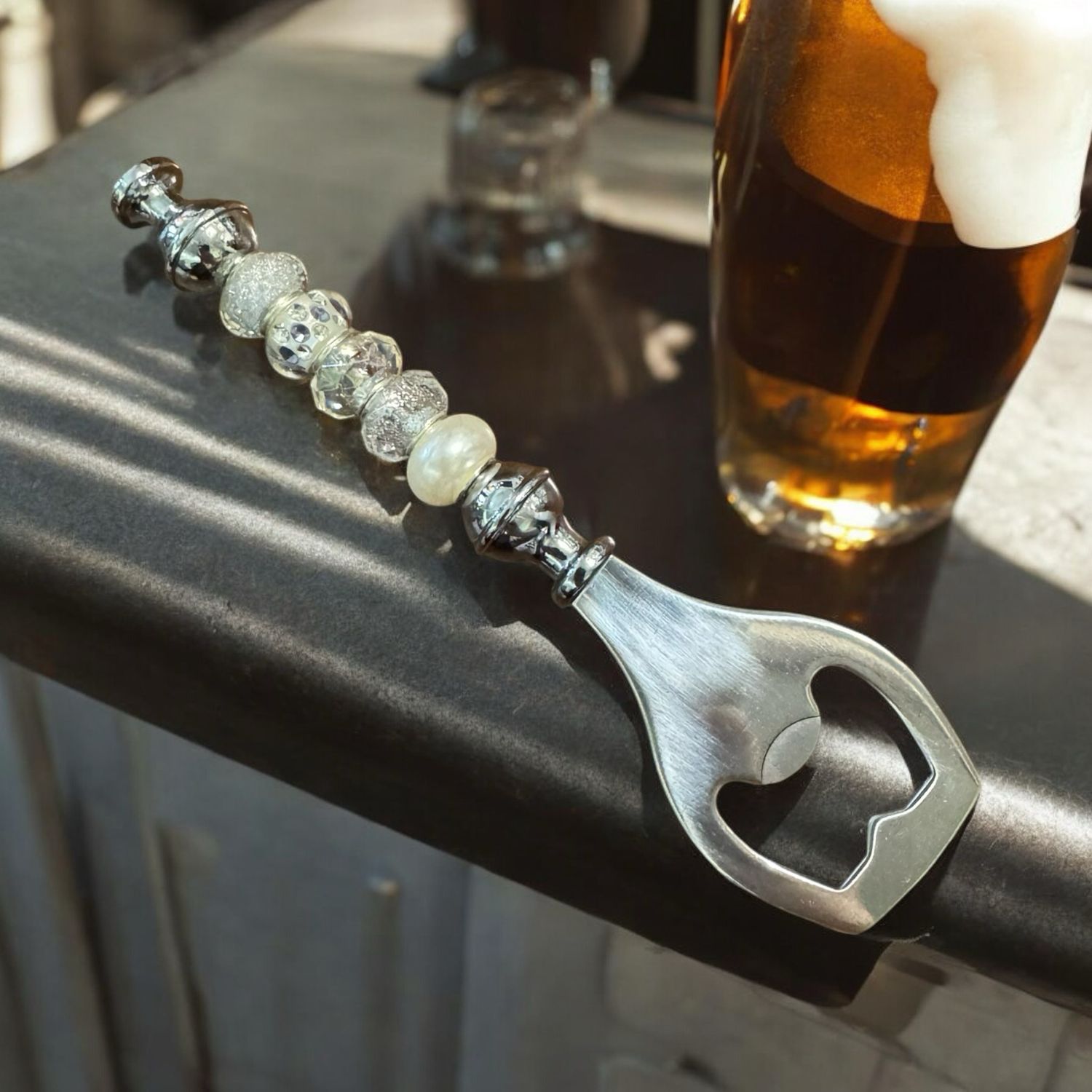 Beaded Bottle Opener in White