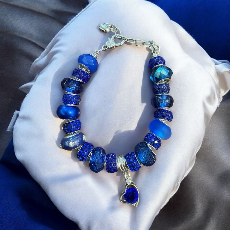Blue Heart Beaded Bracelet