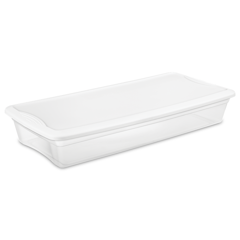 Caja Plástica Transparente 39 Litros,  Con Tapa Blanca