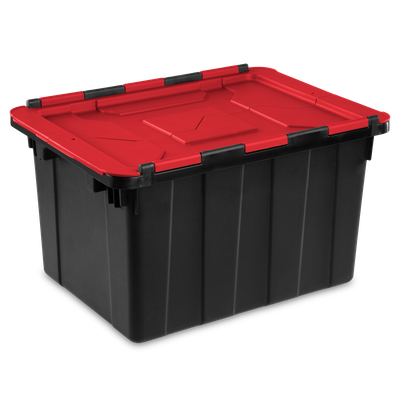Caja Plástica 45 Litros, Base Negra, Tapa Roja