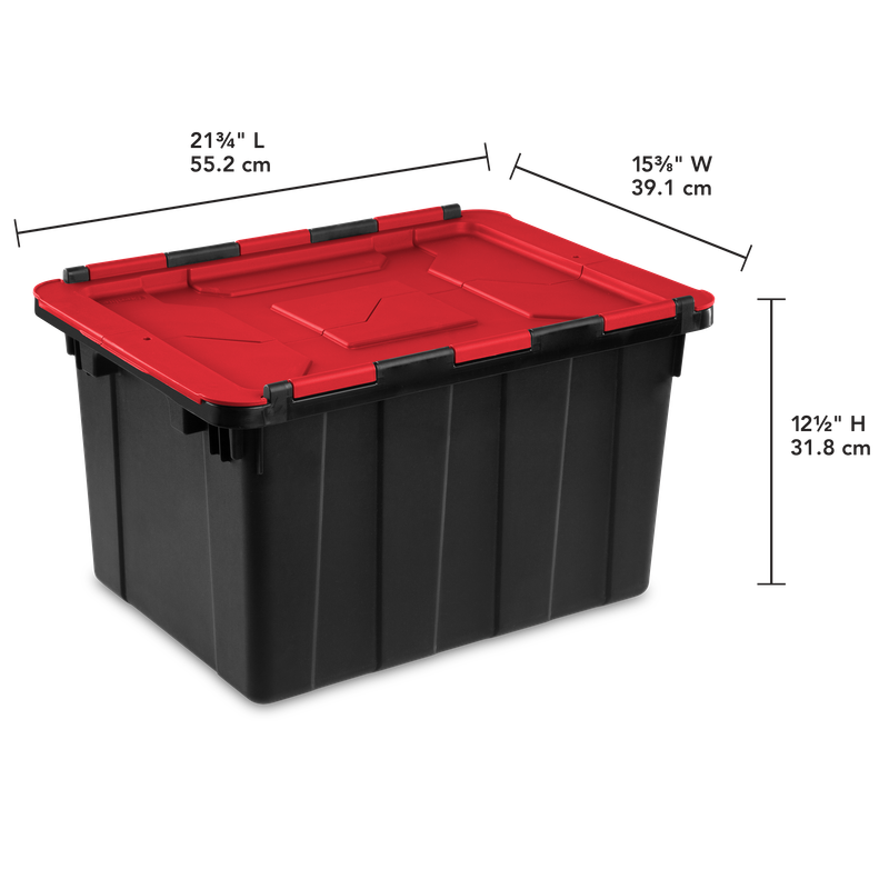 Caja Plástica 45 Litros, Base Negra, Tapa Roja