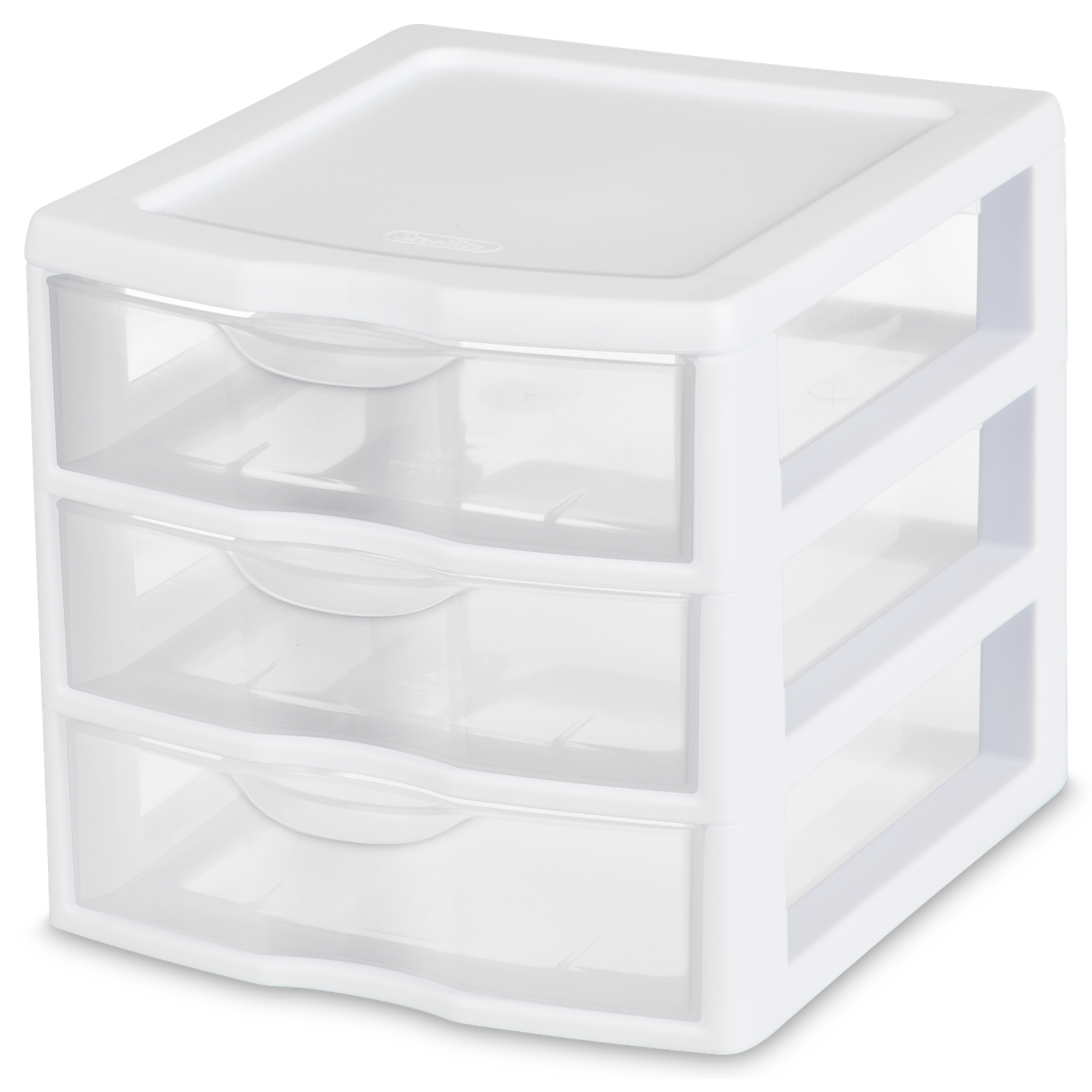 Caja Plástica Mini 3 Gavetas, Transparente Marco Blanco.