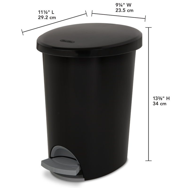 Basurero Negro Con Pedal Plateado, 2.6 Gal, 9.8 Litros