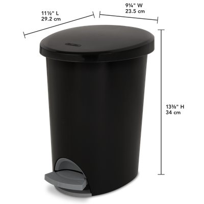 Basurero Negro Con Pedal Plateado, 2.6 Gal, 9.8 Litros
