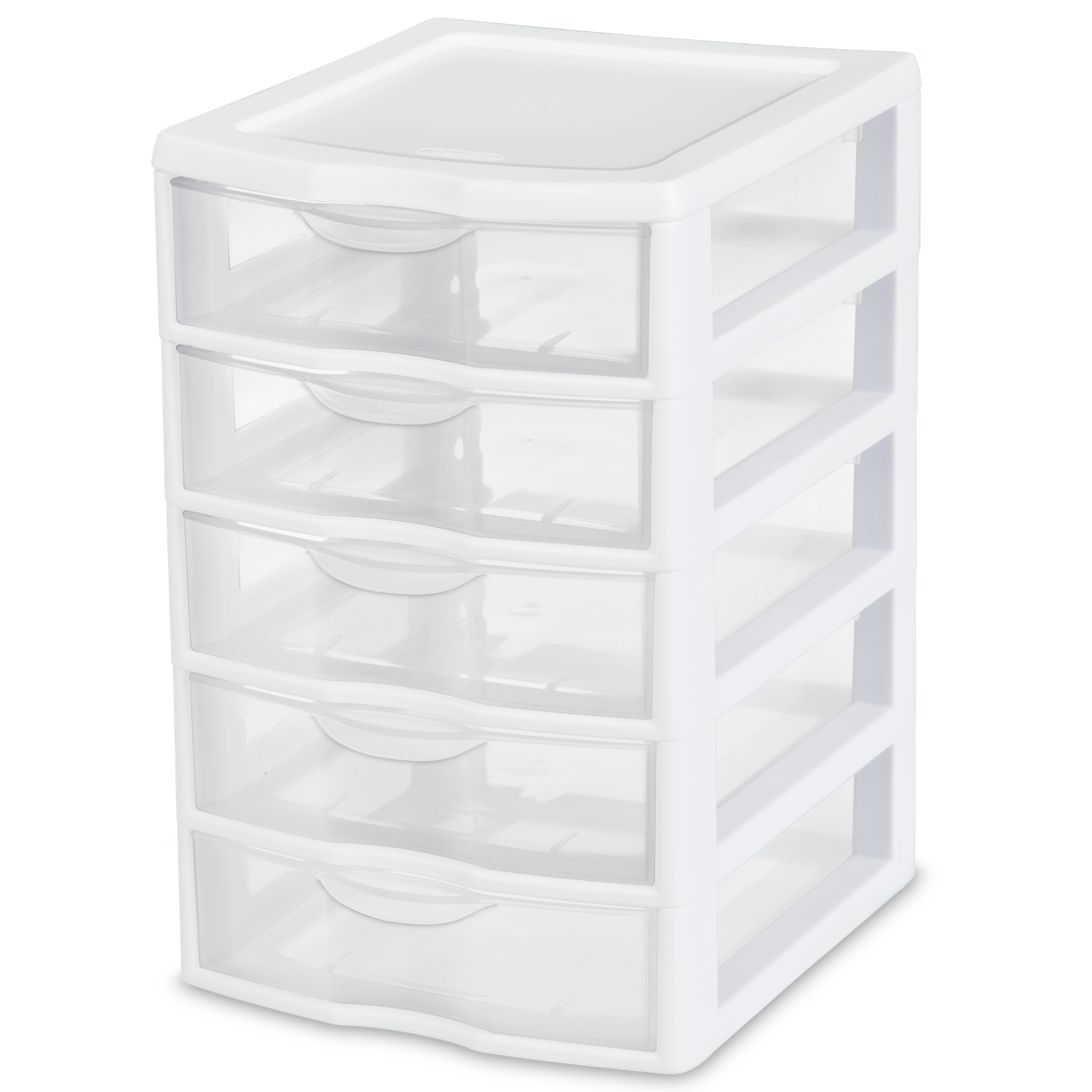Caja Plástica Mini 5 Gavetas, Transparente Marco Blanco.