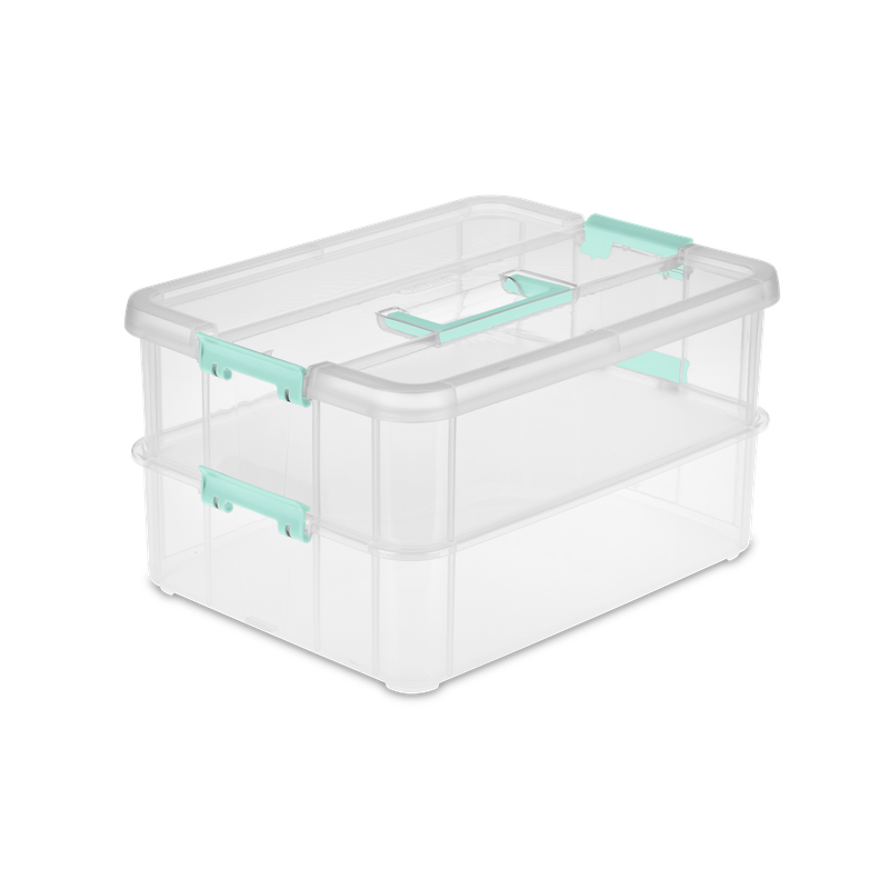 Caja Apilable Transparente, 2 Bandejas, Tapa Y Agarrador