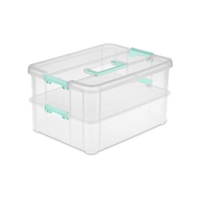Caja Apilable Transparente, 2 Bandejas, Tapa Y Agarrador