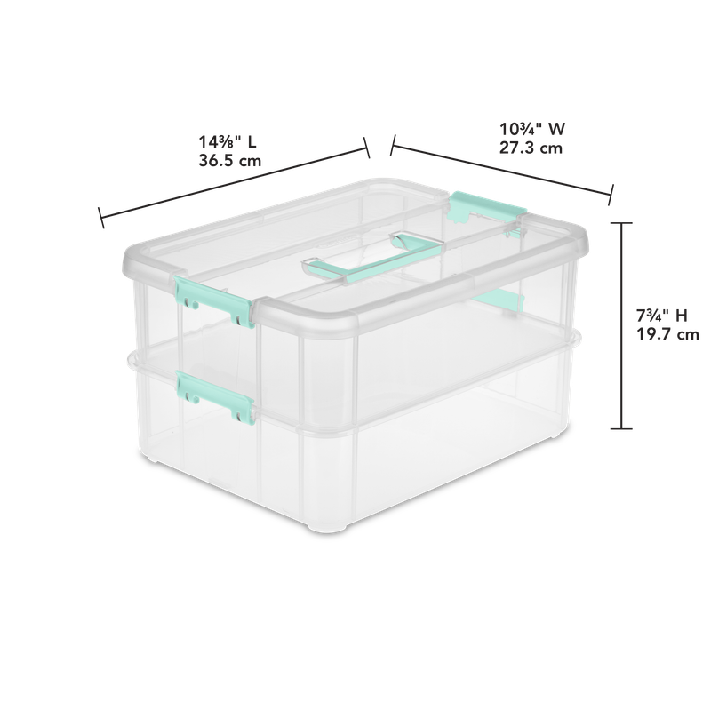 Caja Apilable Transparente, 2 Bandejas, Tapa Y Agarrador