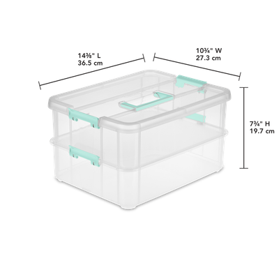 Caja Apilable Transparente, 2 Bandejas, Tapa Y Agarrador