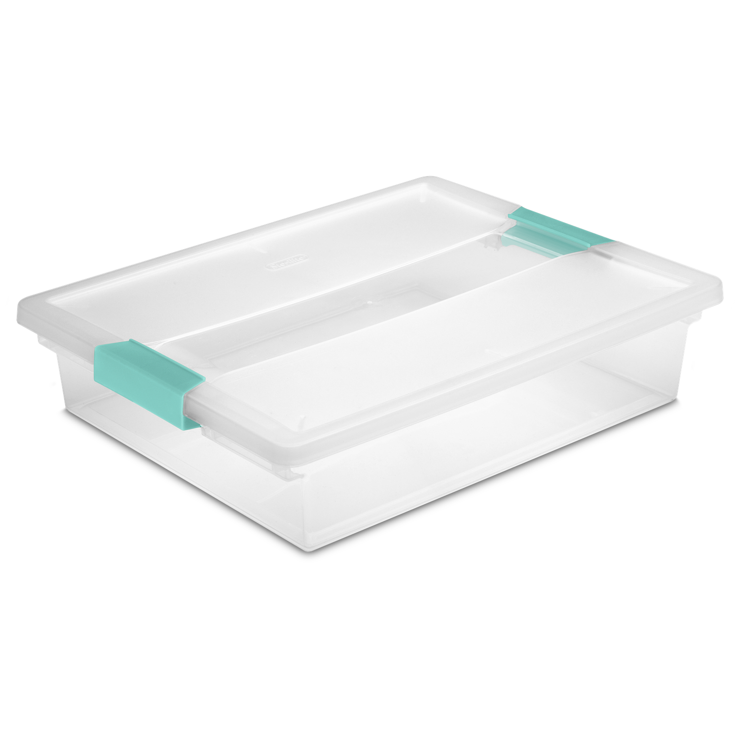 Caja Plástica Grande Transparente, Clip Turquesa