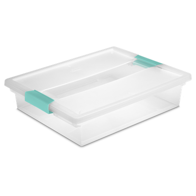 Caja Plástica Grande Transparente, Clip Turquesa
