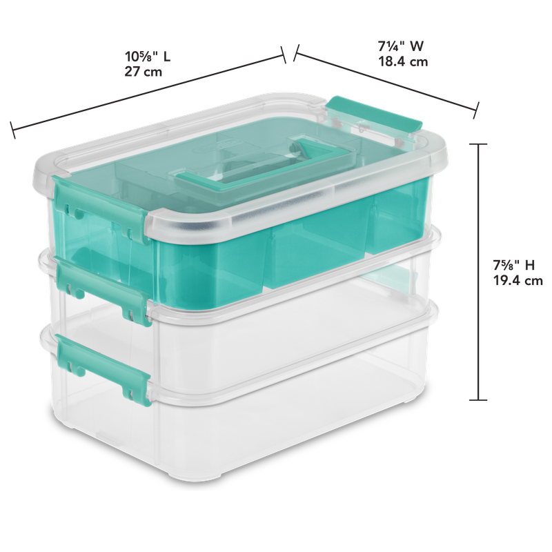 Caja Apilable Transparente, 3 Bandejas, Tapa y Agarrador