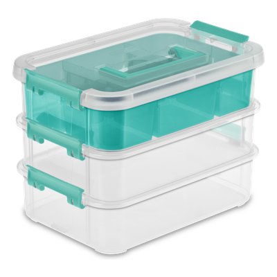 Caja Apilable Transparente, 3 Bandejas, Tapa y Agarrador