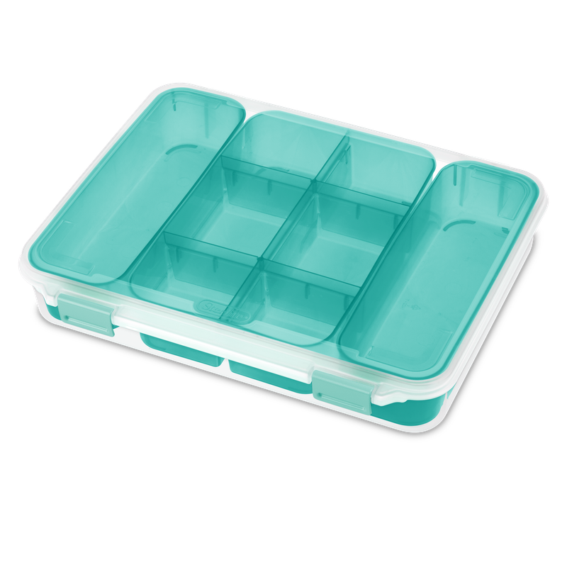 Caja Divisoria Transparente, Tapadera Turquesa.