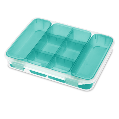 Caja Divisoria Transparente, Tapadera Turquesa.