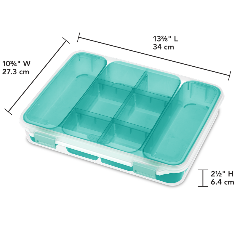 Caja Divisoria Transparente, Tapadera Turquesa.