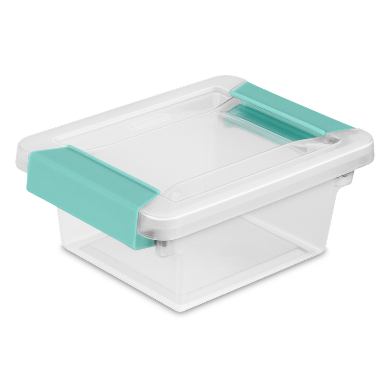 Caja Plástica Mini Transparente, Clip Turquesa