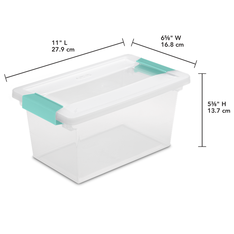 Caja Plástica Mediana Transparente, Clip Turquesa