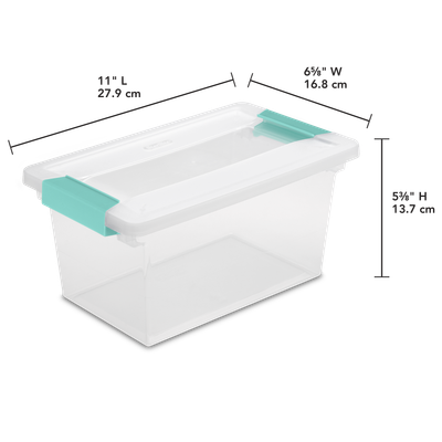 Caja Plástica Mediana Transparente, Clip Turquesa