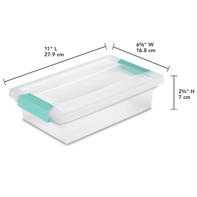 Caja Plástica Pequeña Transparente, Clip Turquesa