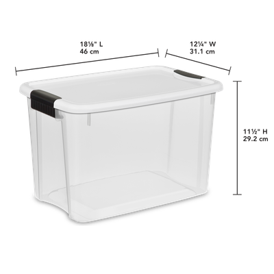 Caja Plástica 28 Litros, Transparente, Tapa Blanca Con Clip Negro