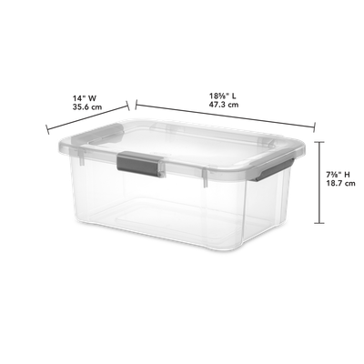 Caja Plástica 19 Litros, Transparente, Clip Gris