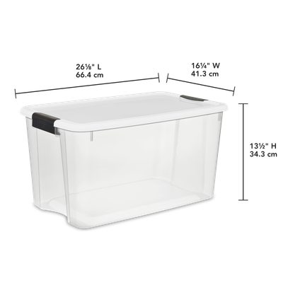 Caja Plástica 66 Litros, Transparente, Tapa Blanca Con Clip Negro