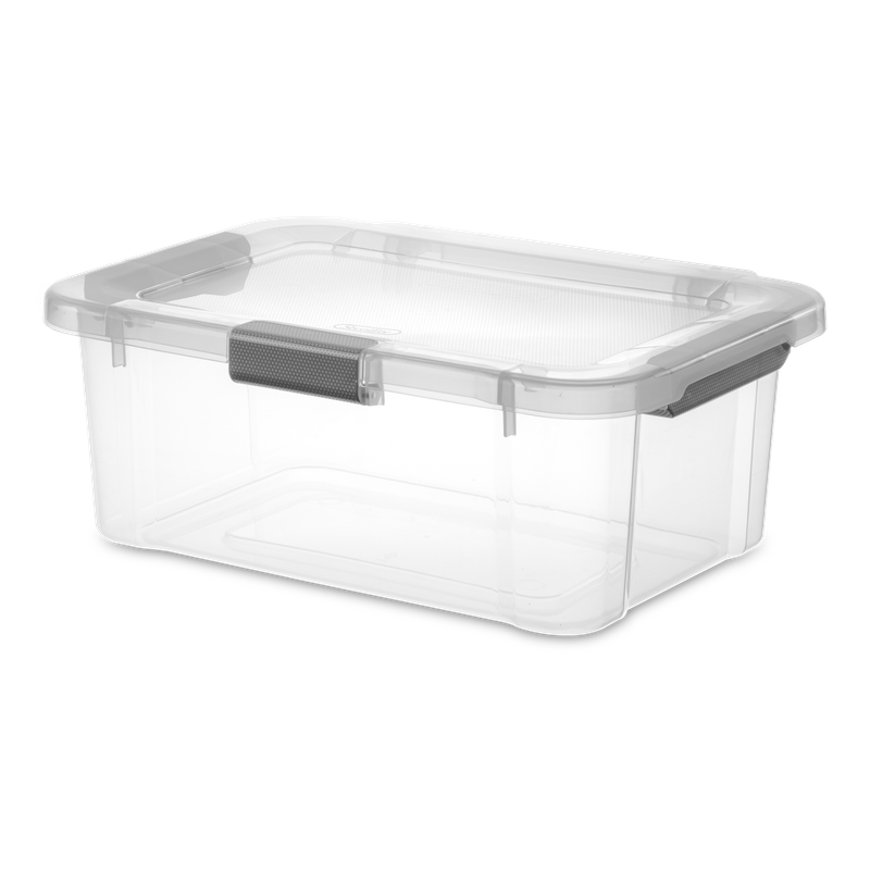 Caja Plástica 19 Litros, Transparente, Clip Gris