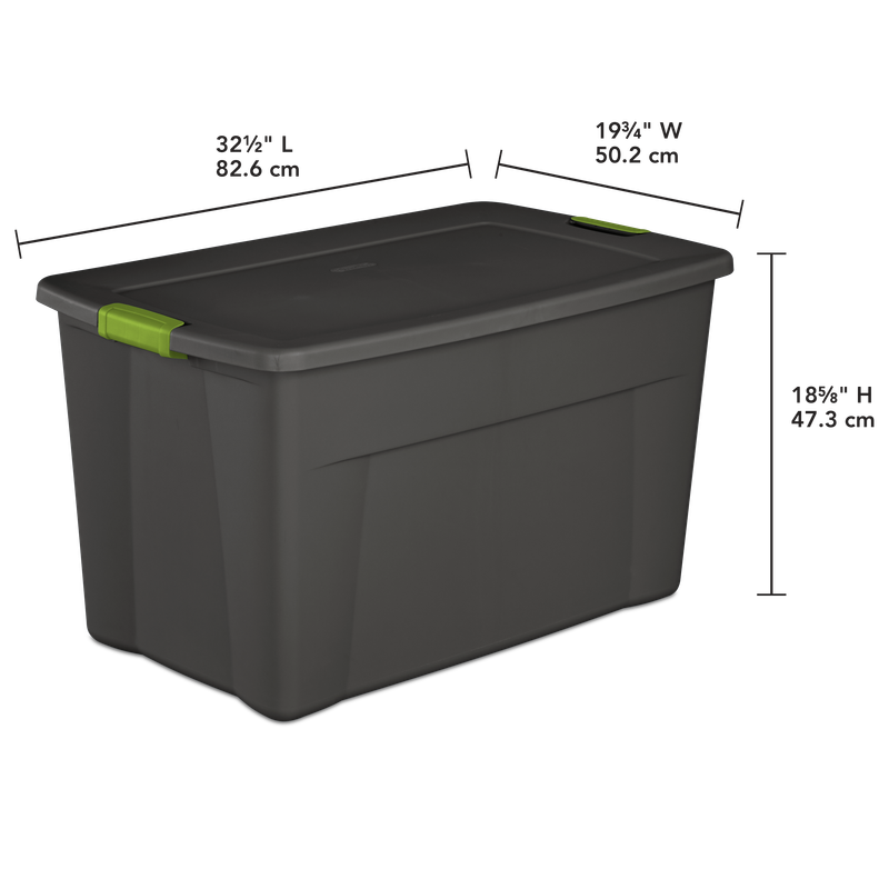 Caja Plástica 132 Litros, Gris Oscuro, Clip Verde.