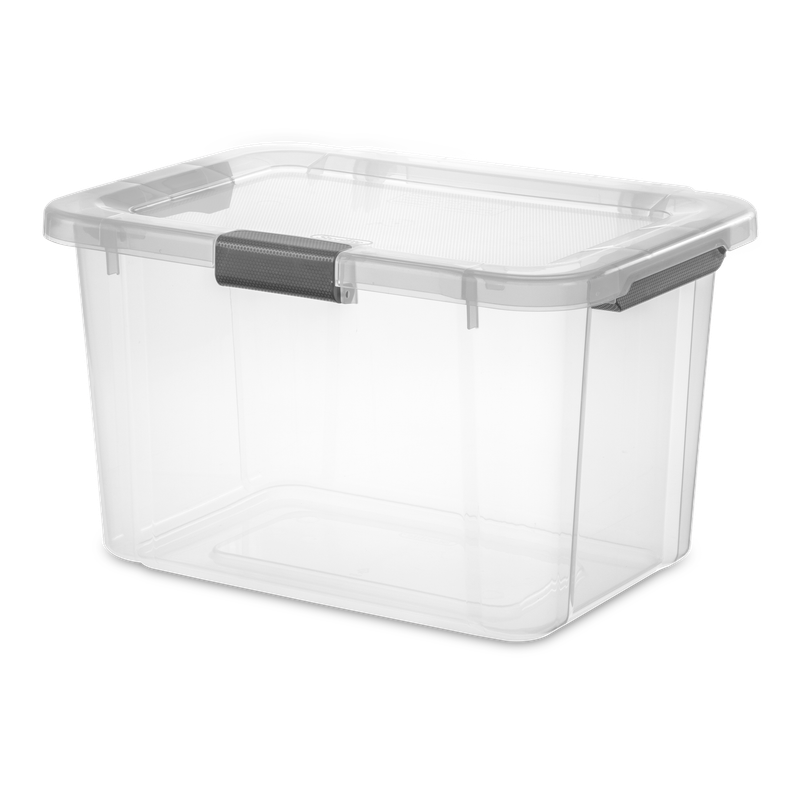 Caja Plástica 28.4 Litros, Transparente, Clip Gris