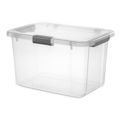 Caja Plástica 28.4 Litros, Transparente, Clip Gris
