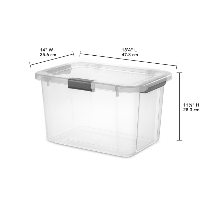 Caja Plástica 28.4 Litros, Transparente, Clip Gris