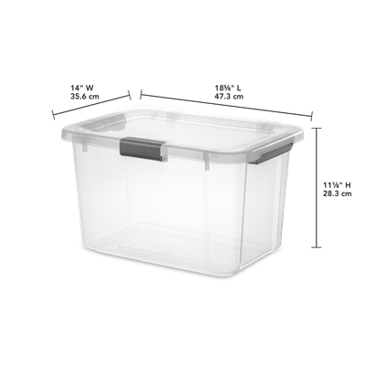 Caja Plástica 28.4 Litros, Transparente, Clip Gris