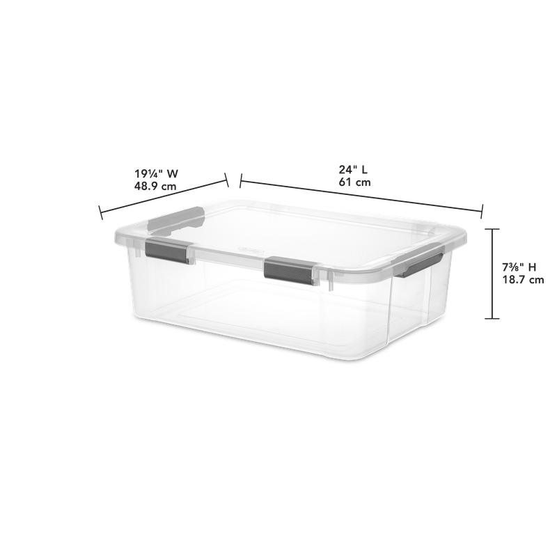 Caja Plástica 37.9 Litros, Transparente, Apilable, Clip Gris