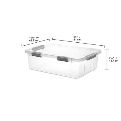 Caja Plástica 37.9 Litros, Transparente, Apilable, Clip Gris